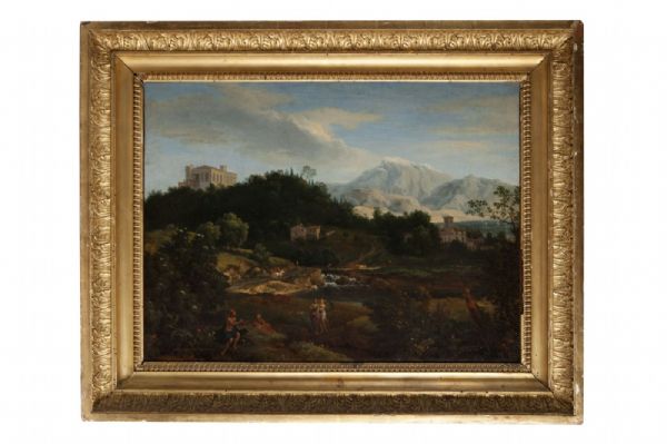 Pintura clásica del paisaje con figuras Sec XVII -. XVIII