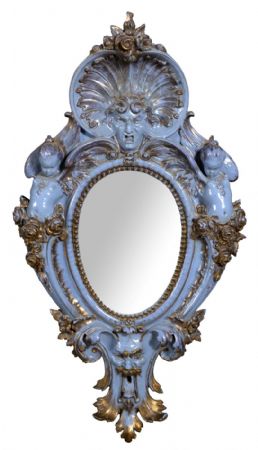 Rara specchiera in maiolica, manifattura Rubbiani Sassuolo