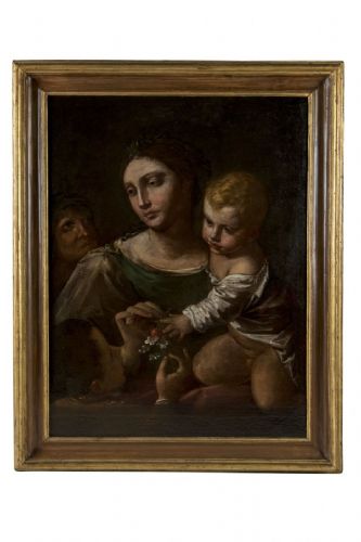 Donato Creti (Cremona, 1671-Bolonia, 1749) "Madonna y niño con San Giovannino"
    
