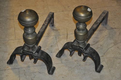 Pair of wrought-iron and bronze andirons. Bologna 16th-17th century.