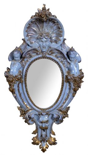 Rara specchiera in maiolica, manifattura Rubbiani Sassuolo